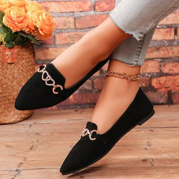 Women's Casual Heart Chain Pointed Toe Flat Shoes 14096276S