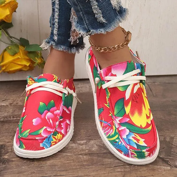 Women's Casual Large Flower Flat Canvas Shoes 54019431S