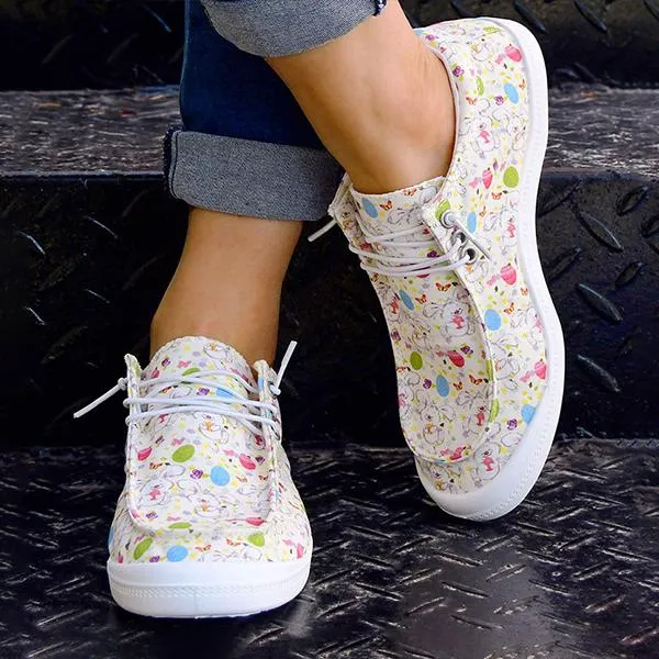 Women's Casual Rabbit Pattern Flat Canvas Shoes 72661610S