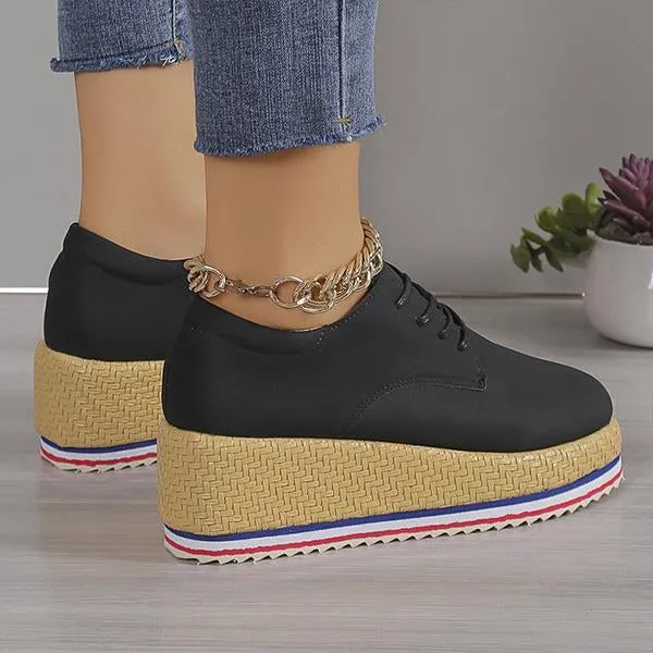 Women's Casual Simple Lace-Up Wedge Platform Shoes 41786968S