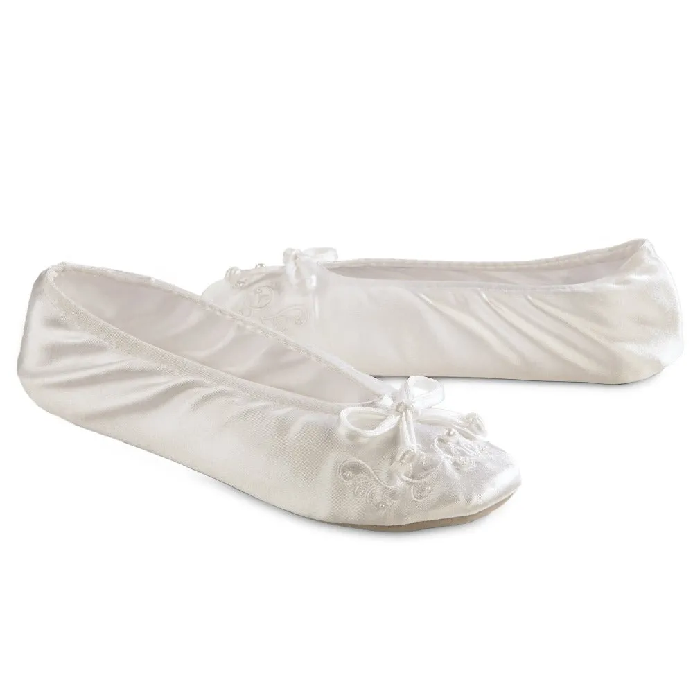 Women’s Embroidered Pearl Satin Ballerina Slippers