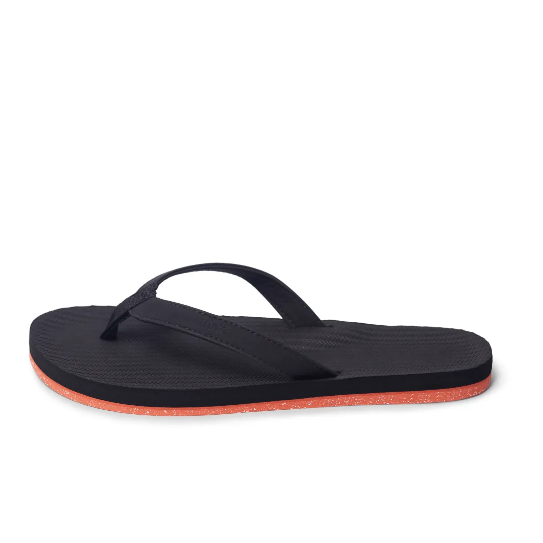 Women's Flip Flops Sneaker Sole - Black/Orange Sole