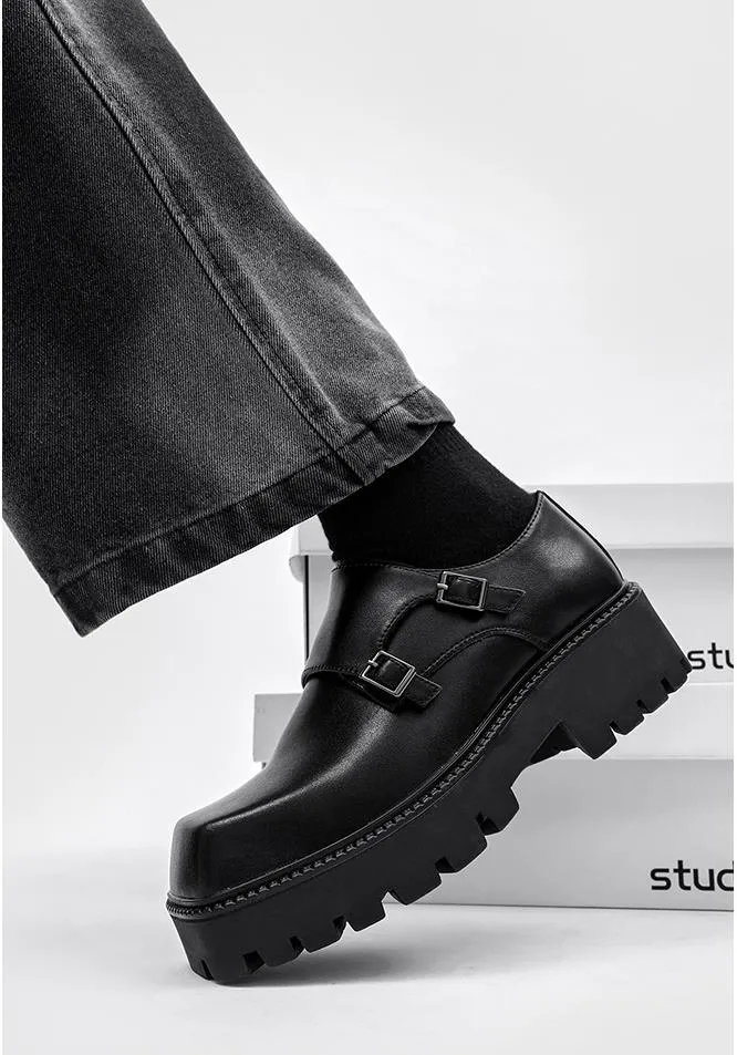 Xituodai  New Men Leather Platform Oxfords Slip On Thick Tottom Male Derby Shoes Casual Loafers Mens Square Toe Formal Dress Shoes