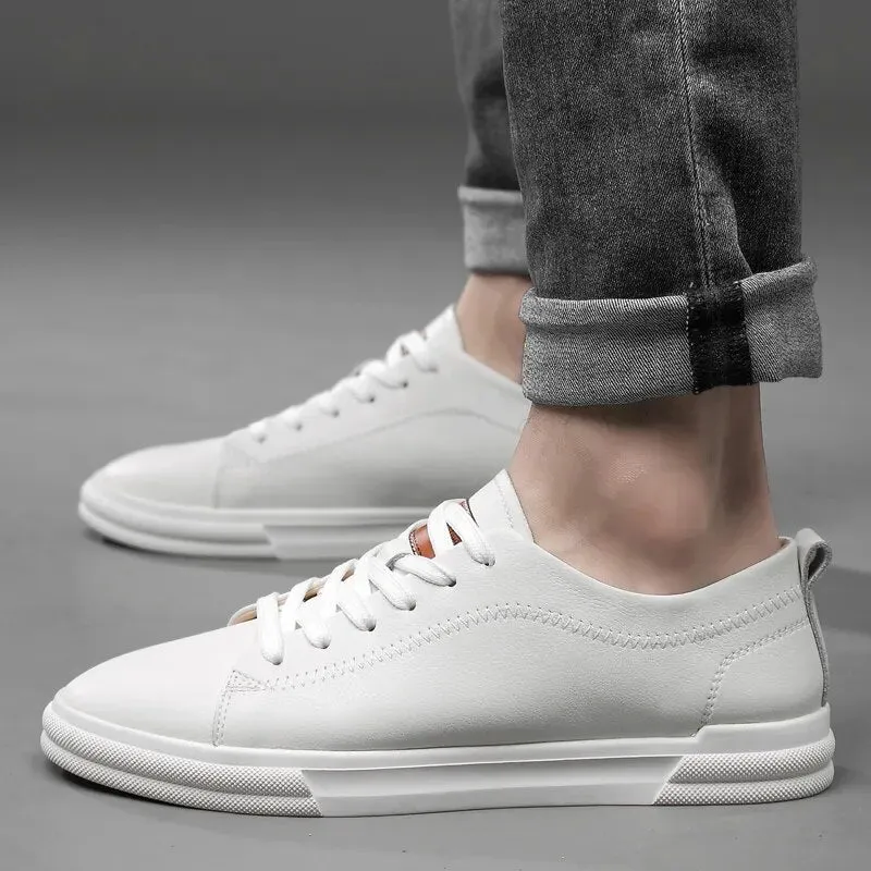 Xituodai  White Fashion Men's Leather Sneakers Breathable Casual Loafer Shoes Mens Vulcanized Shoes Skate Shoes Men Tenis Masculino Comfy